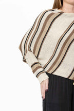 Brown Stripe Knit Drape Top
