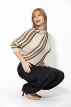 Brown Stripe Knit Drape Top
