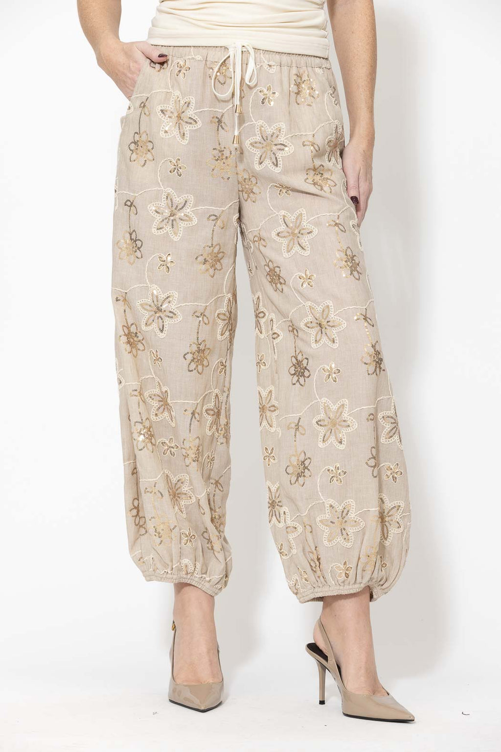 Sequin Embroidered Balloon Pant