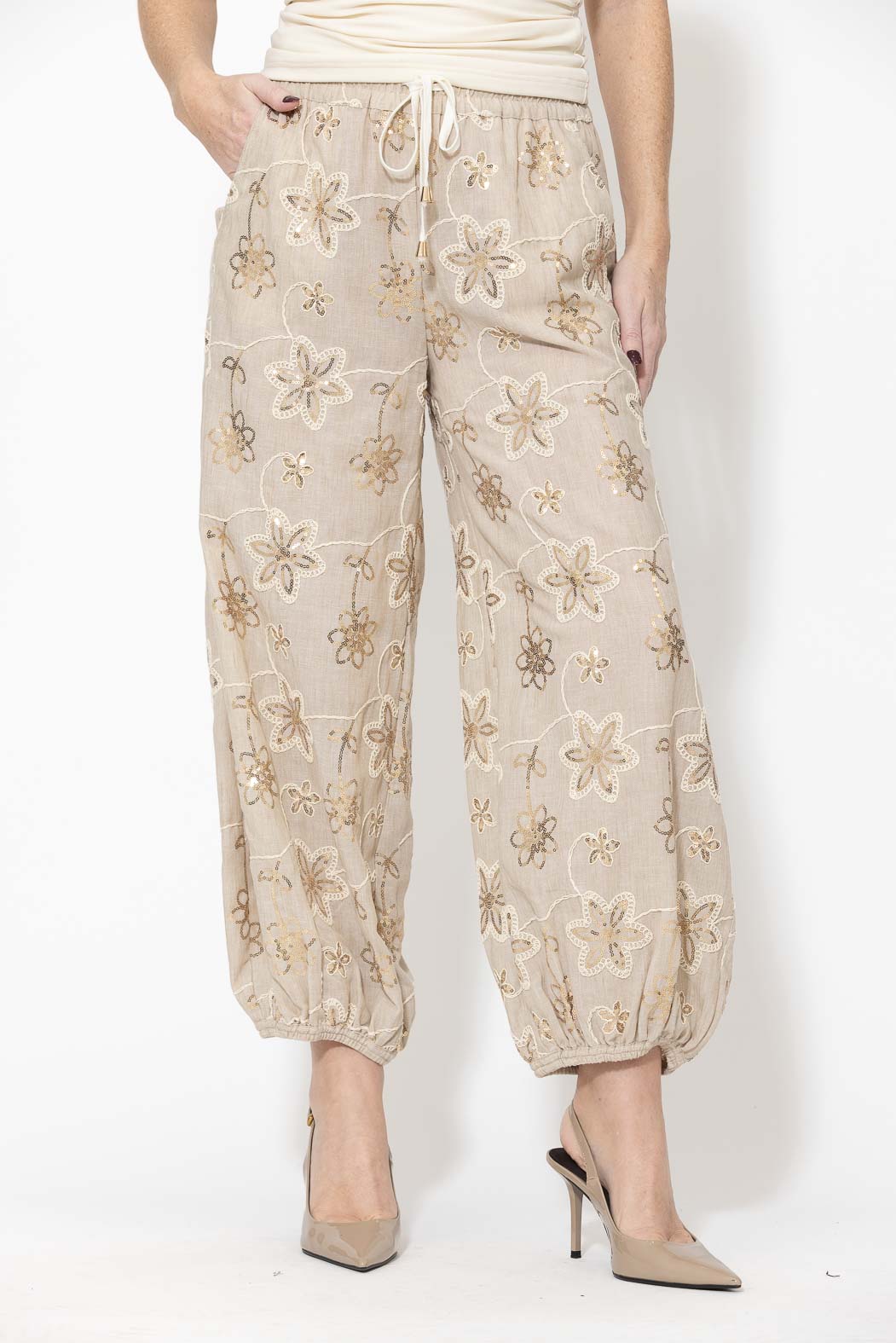 Sequin Embroidered Balloon Pant