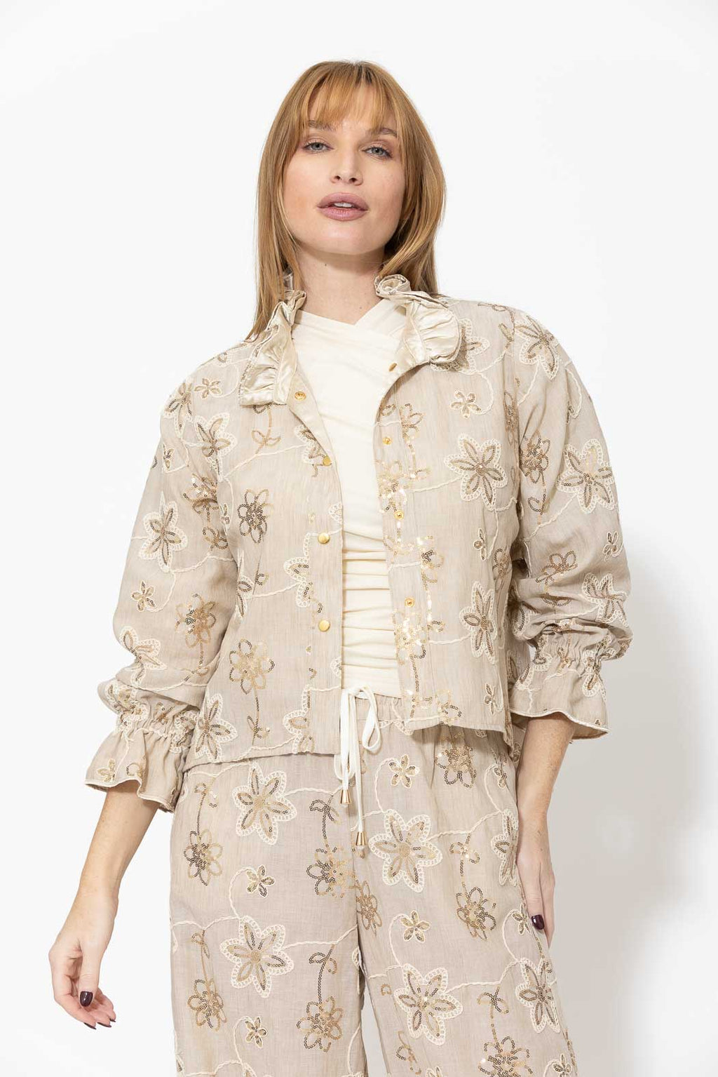 Sequin Embroidered Frill Jacket