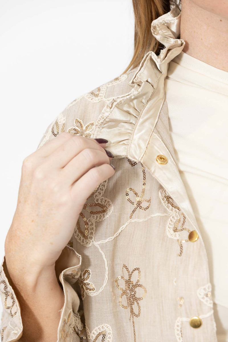 Sequin Embroidered Frill Jacket