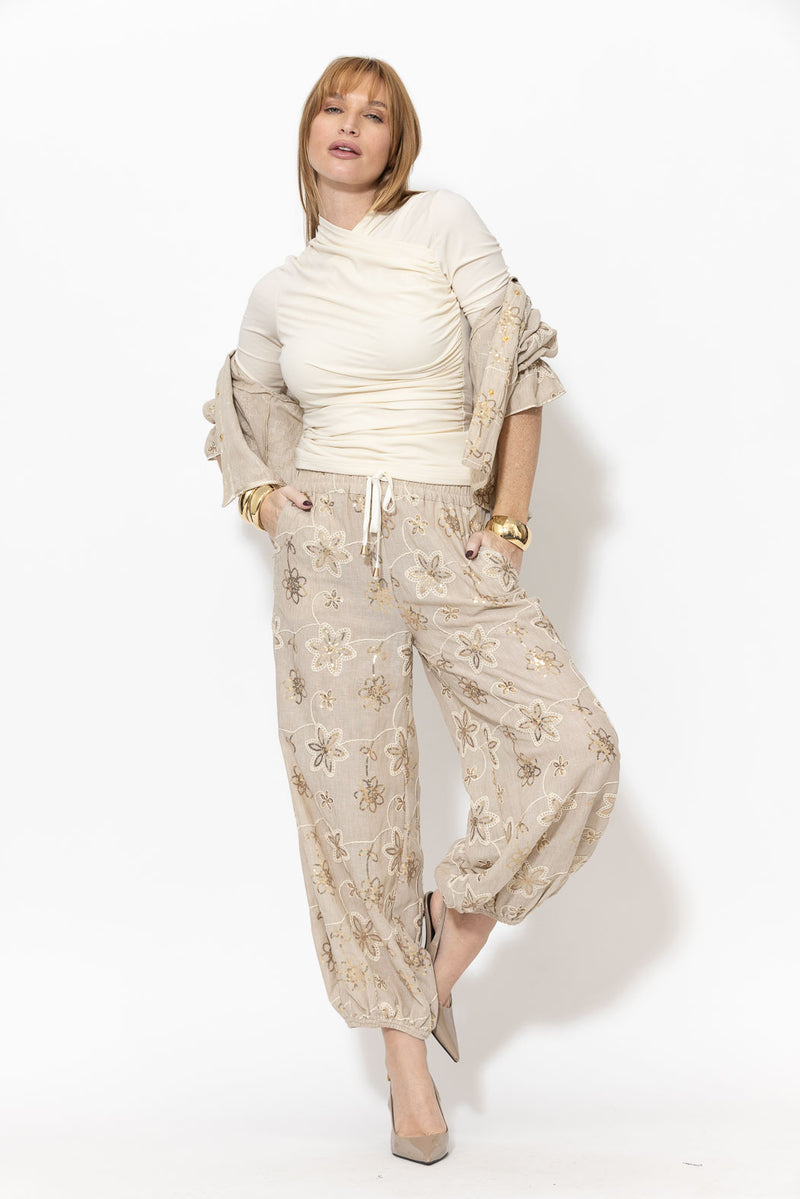 Sequin Embroidered Balloon Pant