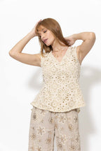 Ecru Crochet Flippy Top