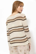 Brown Stripe Knit V Neck Top