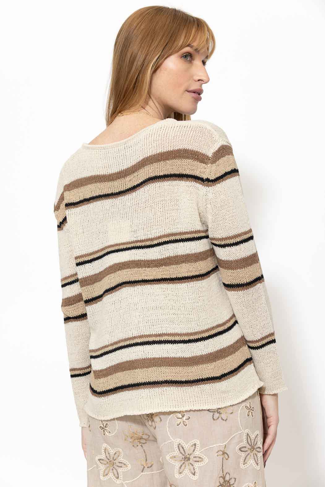 Brown Stripe Knit V Neck Top