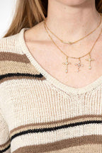 Brown Stripe Knit V Neck Top