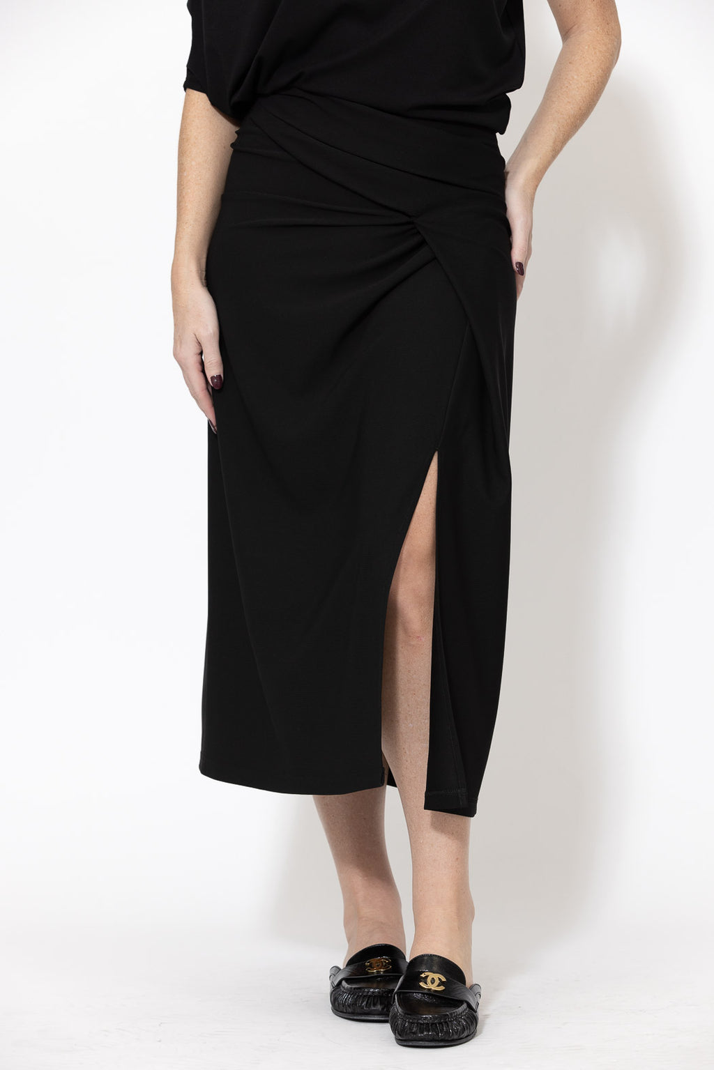 Black Stretch Drape Skirt