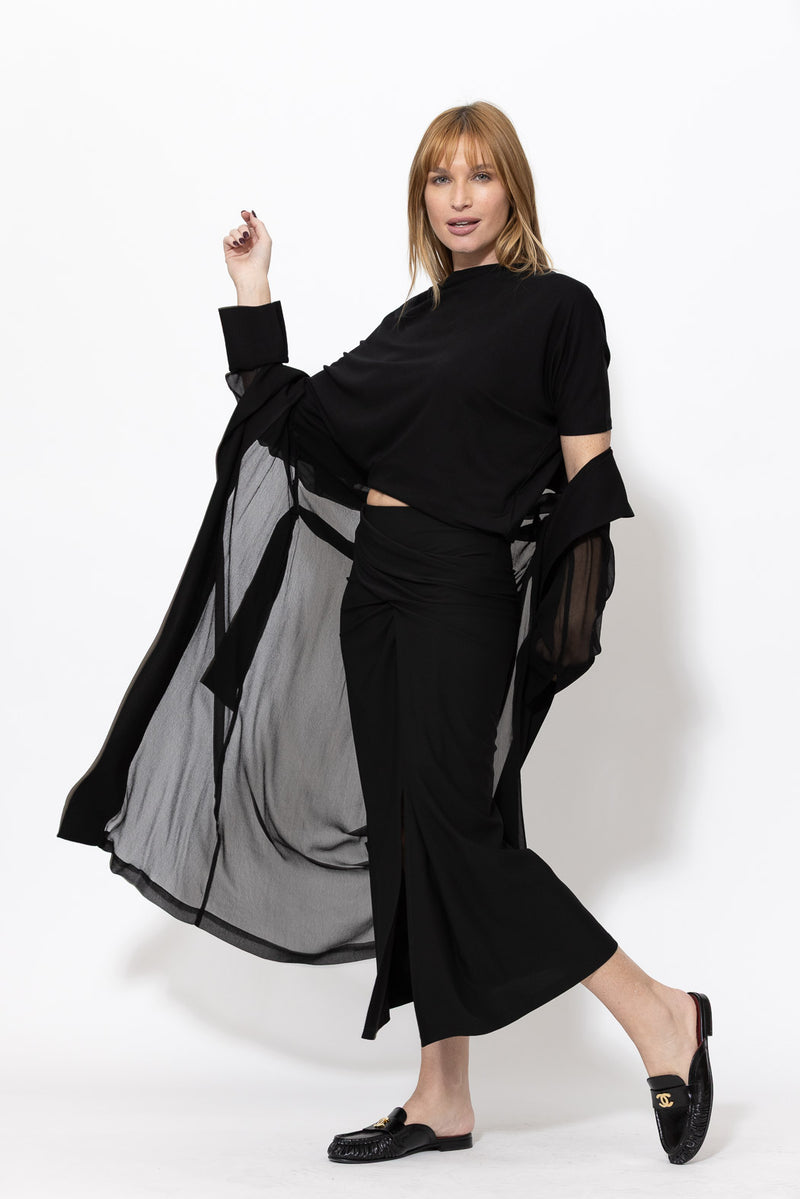 Black Stretch Drape Skirt
