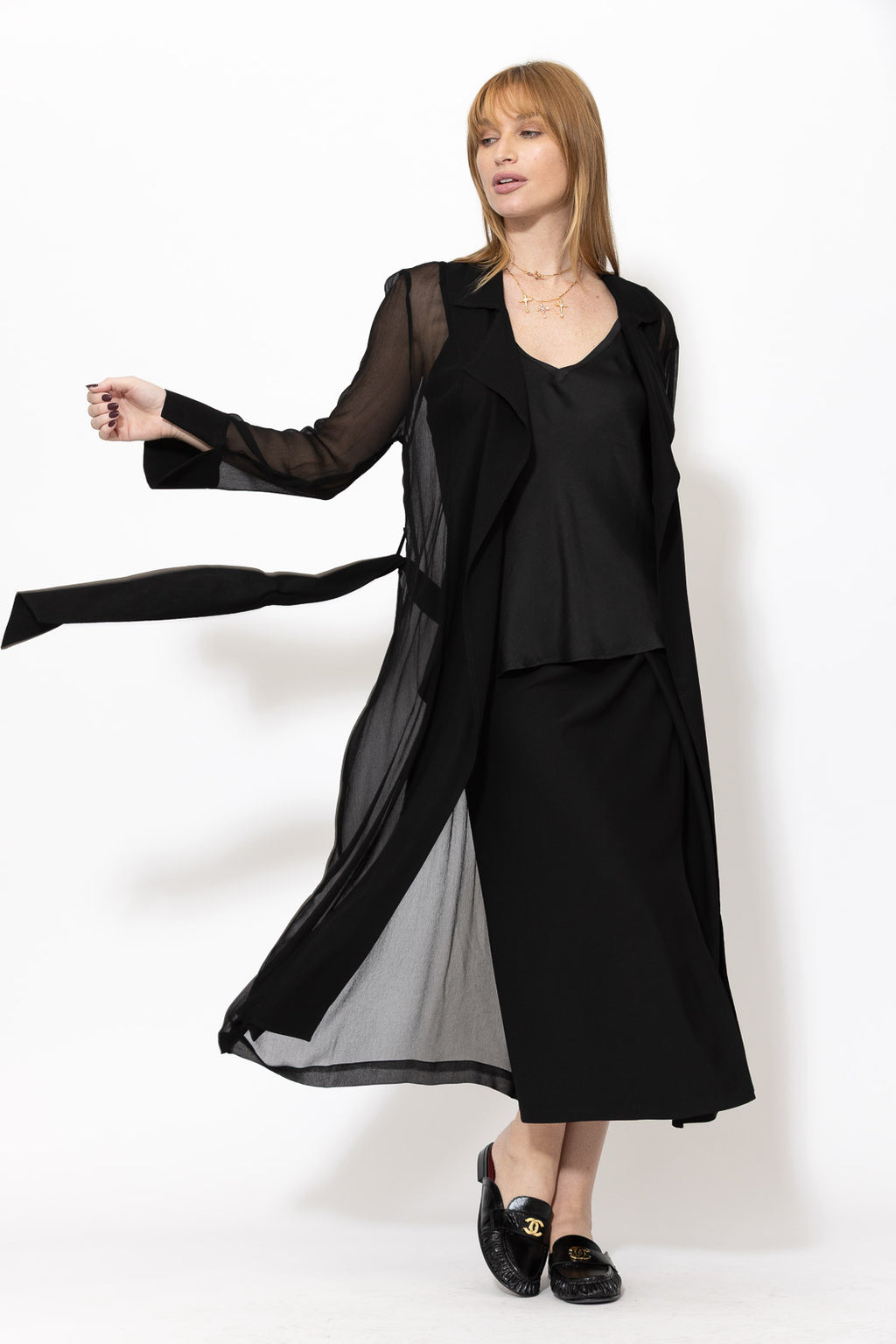 Black Viscose Trench Coat