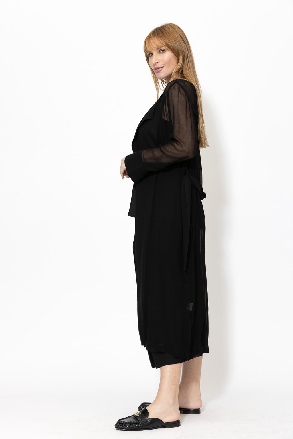 Black Viscose Trench Coat