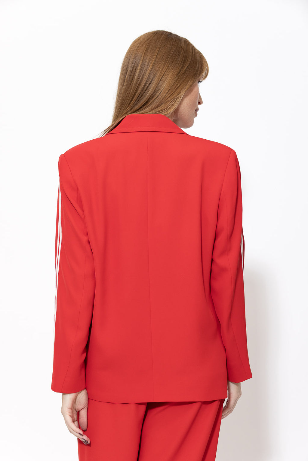 Red Euro Stripe Boyfriend Blazer