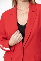 Red Euro Stripe Boyfriend Blazer