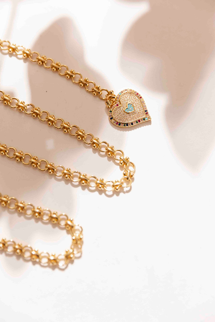 Gold Chain With Pave Heart Necklace S