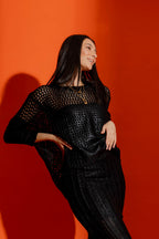 Crochet Foil Boxy Jumper Black