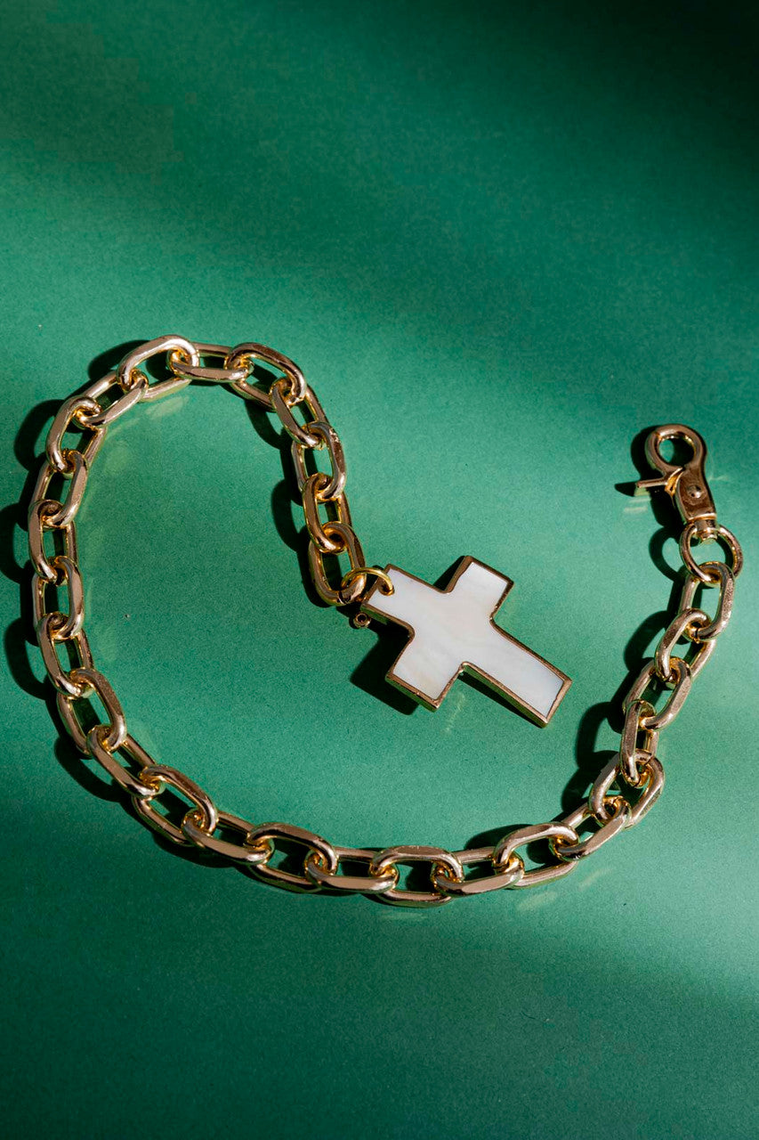Gold Chain With Shell Cross Necklace S