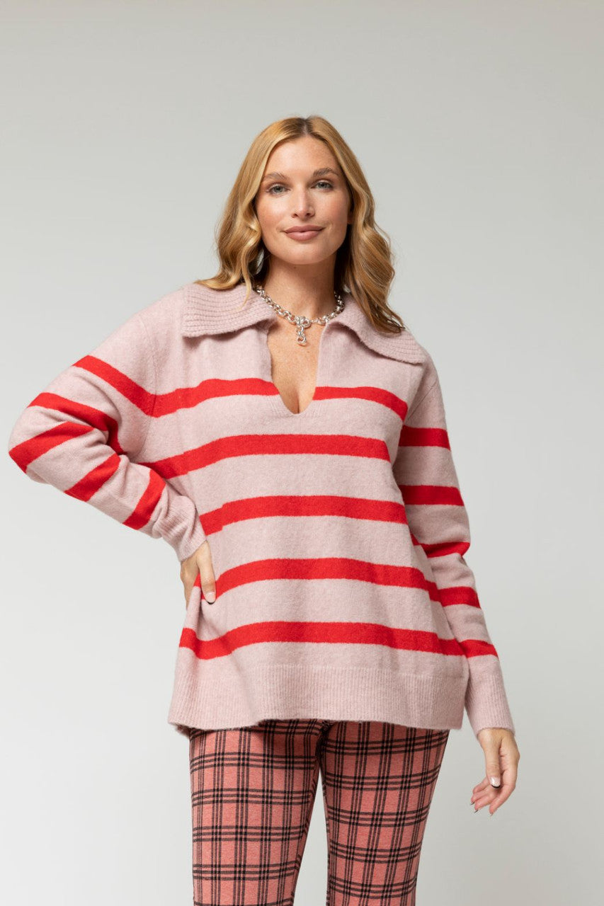 Pink Red Chunky Stripe Knit Jumper
