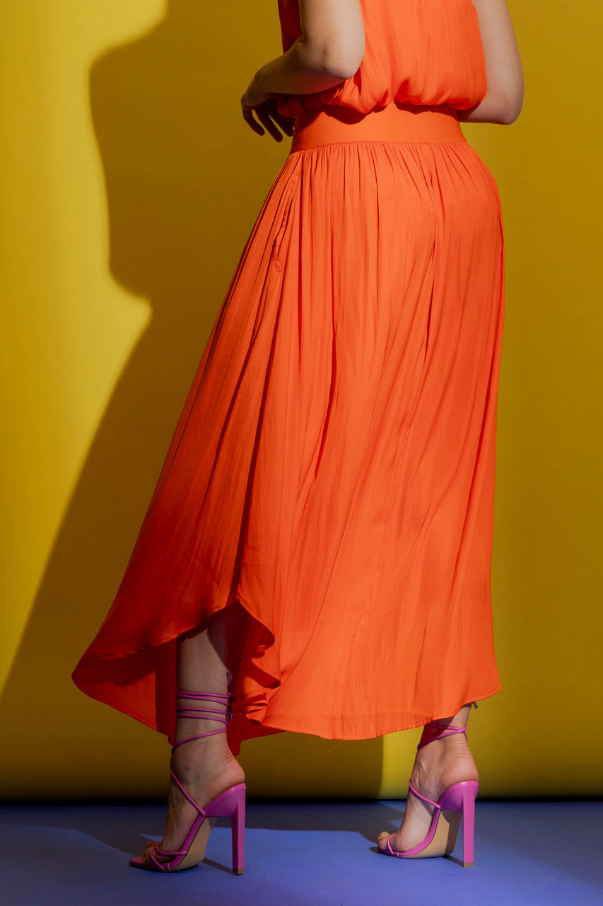 Orange Silky Slip Skirt