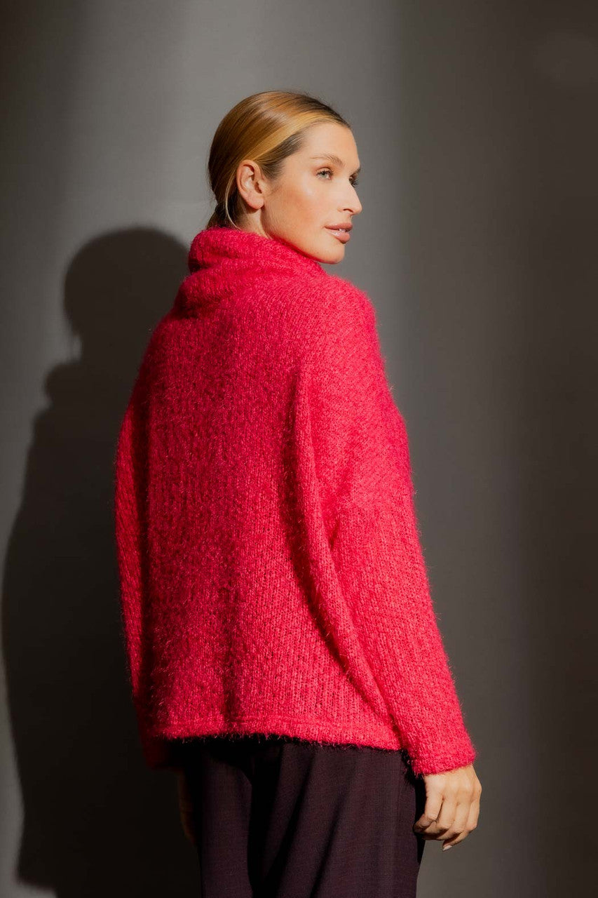 Raspberry Fluffy Roll Neck Jumper