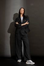 Black Textured Paperbag Pant