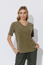 Khaki Washed Cotton Pearl T-Shirt