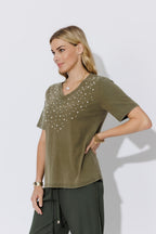 Khaki Washed Cotton Pearl T-Shirt