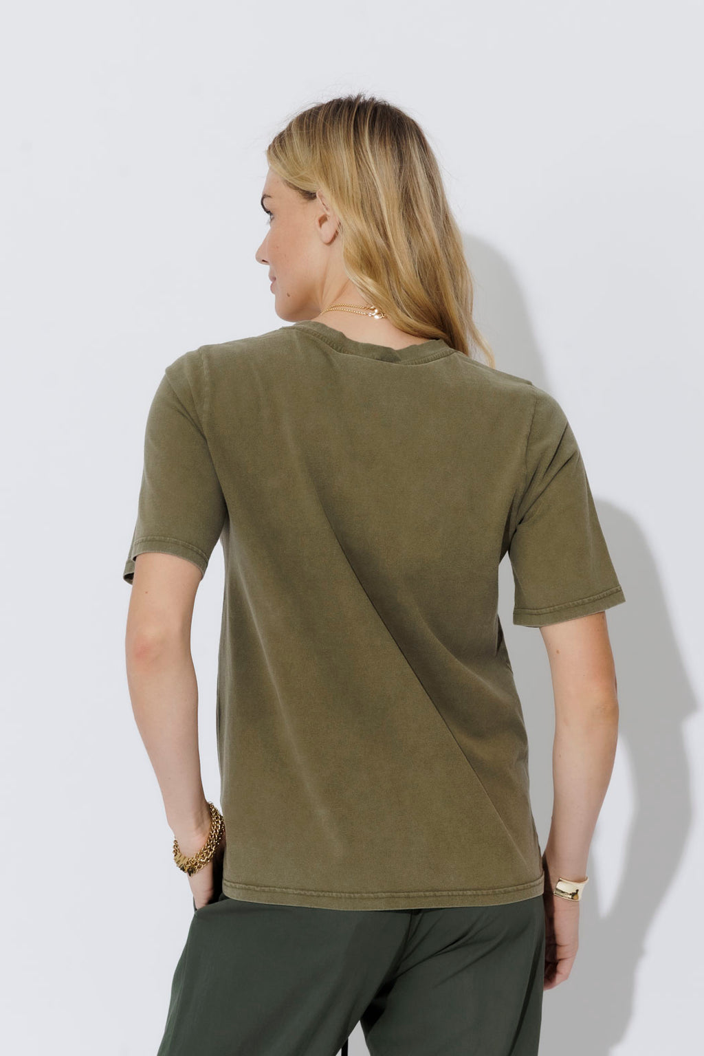 Khaki Washed Cotton Pearl T-Shirt