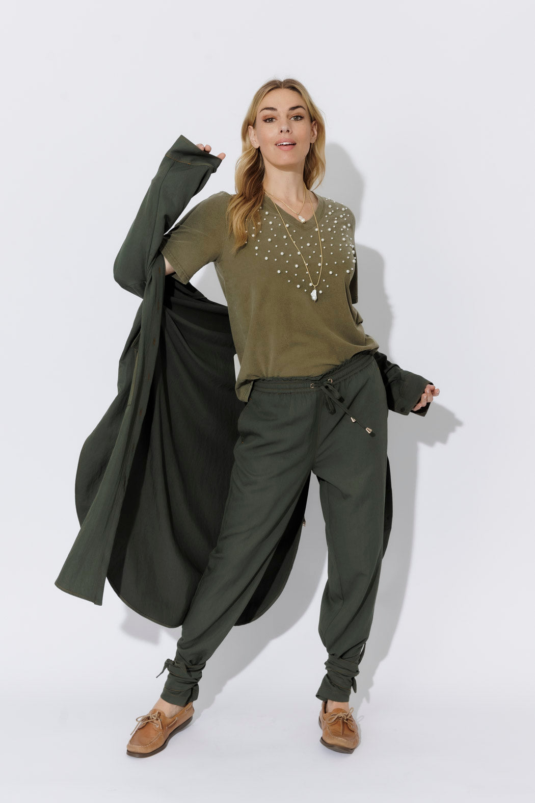 Khaki Washed Cotton Pearl T-Shirt