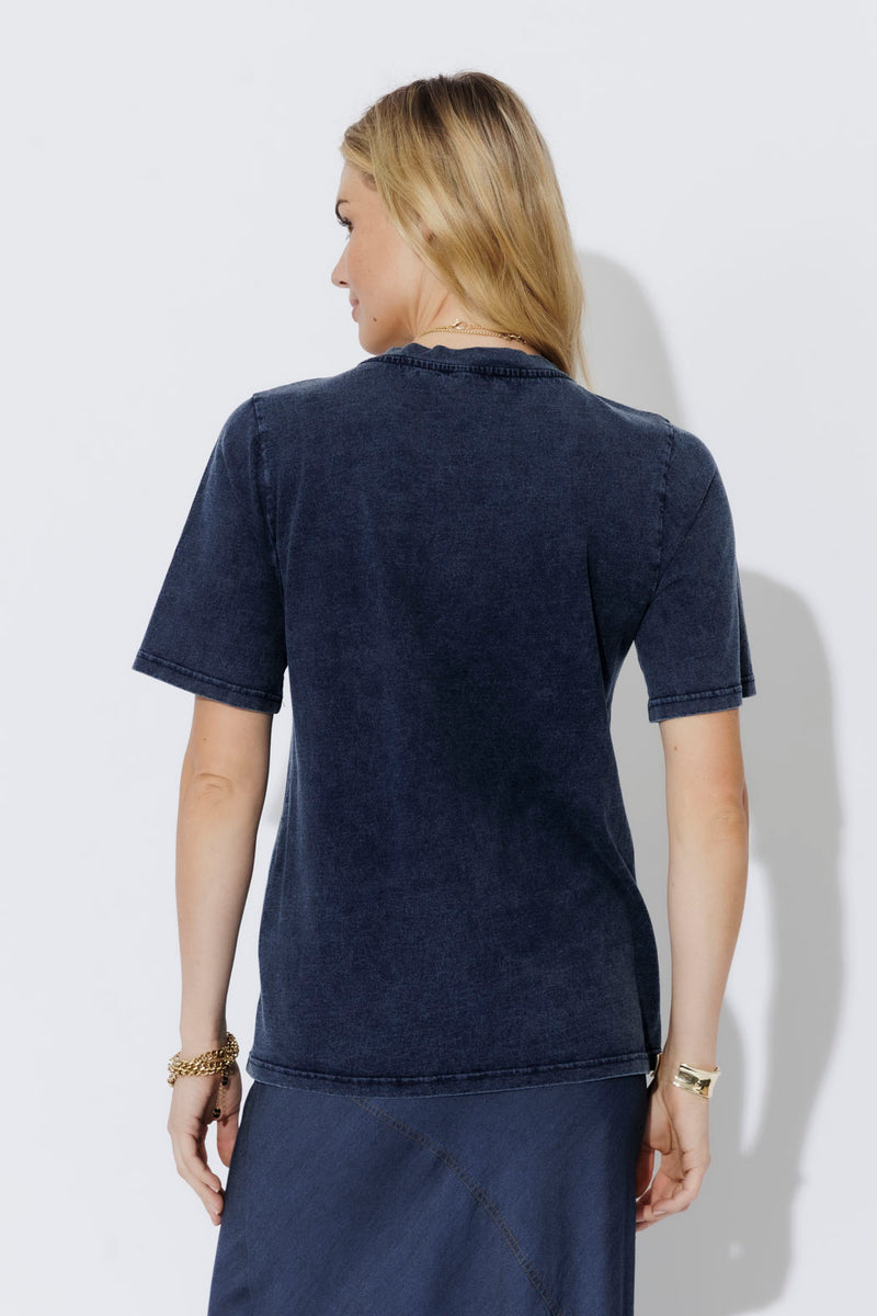 Navy Washed Cotton Pearl T-Shirt