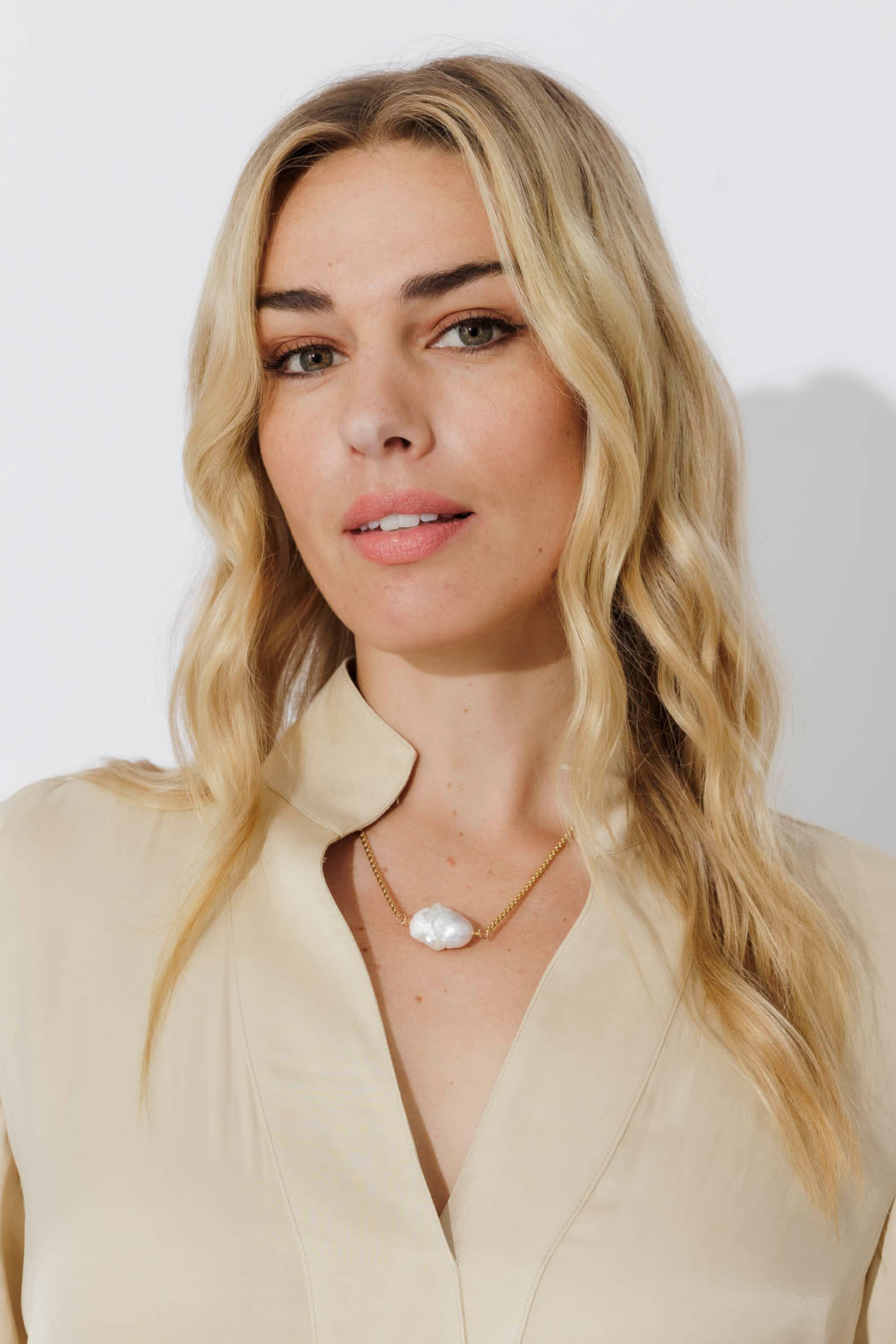 Gold Angled Baroque Pearl Necklace