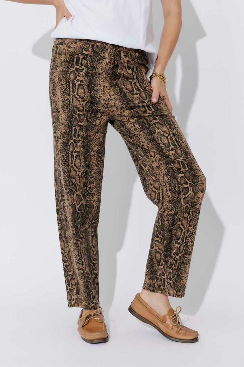 Tan Snake Denim Barrel Jean Tan Snake
