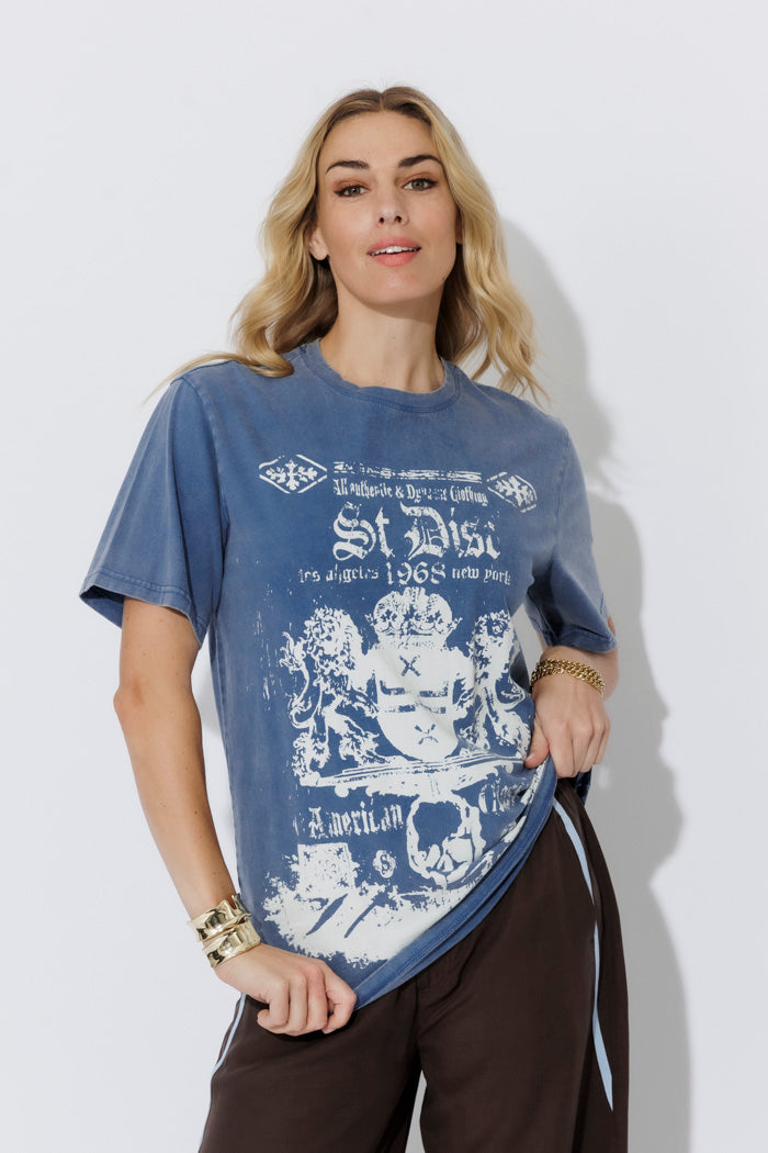 Cornflower Washed Cotton Band T-Shirt