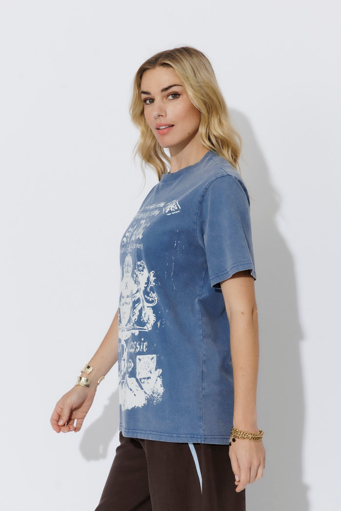 Cornflower Washed Cotton Band T-Shirt