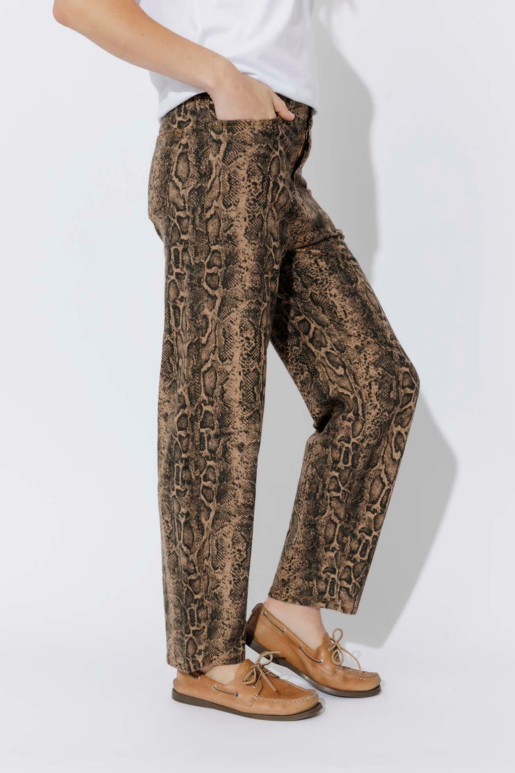 Tan Snake Denim Barrel Jean Tan Snake