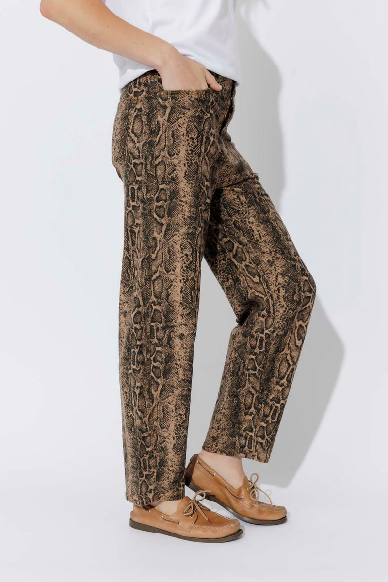 Tan Snake Denim Barrel Jean Tan Snake