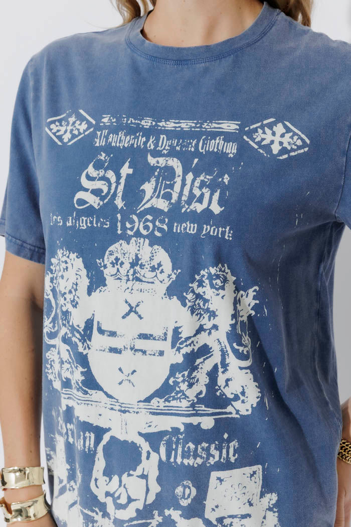 Cornflower Washed Cotton Band T-Shirt