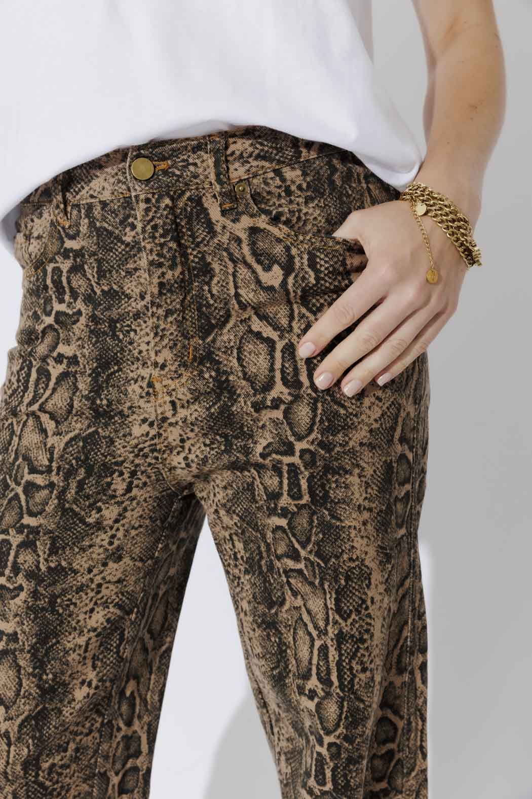 Tan Snake Denim Barrel Jean Tan Snake
