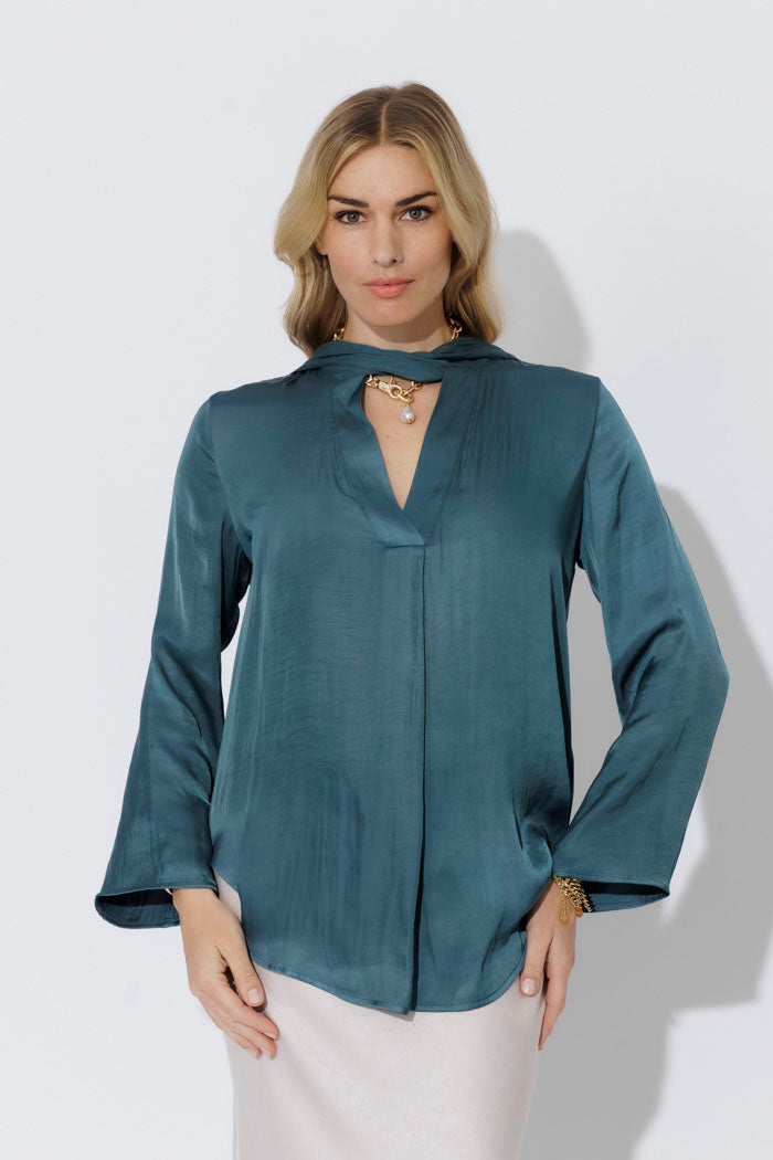 Teal Glow Tie Collar Blogger Shirt