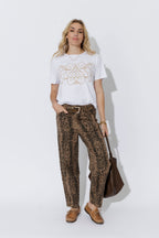 Tan Snake Denim Barrel Jean Tan Snake