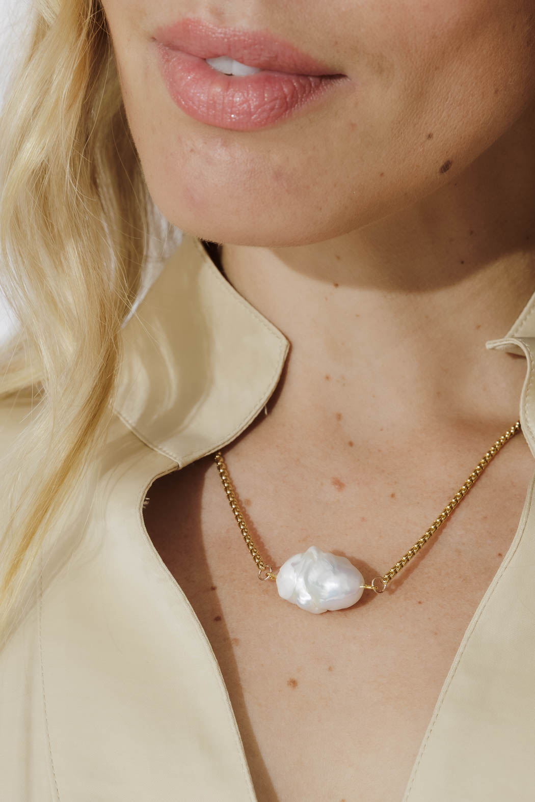 Gold Angled Baroque Pearl Necklace