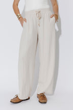 Beige Leisure Drawstring Pant