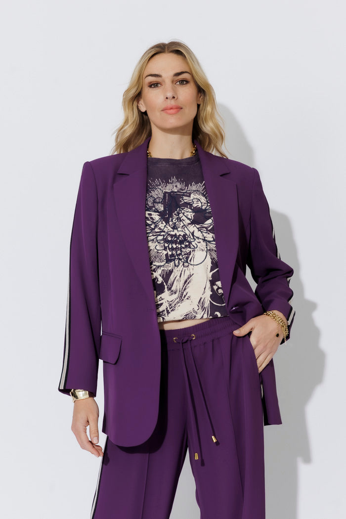 Purple Euro Stripe Boyfriend Blazer