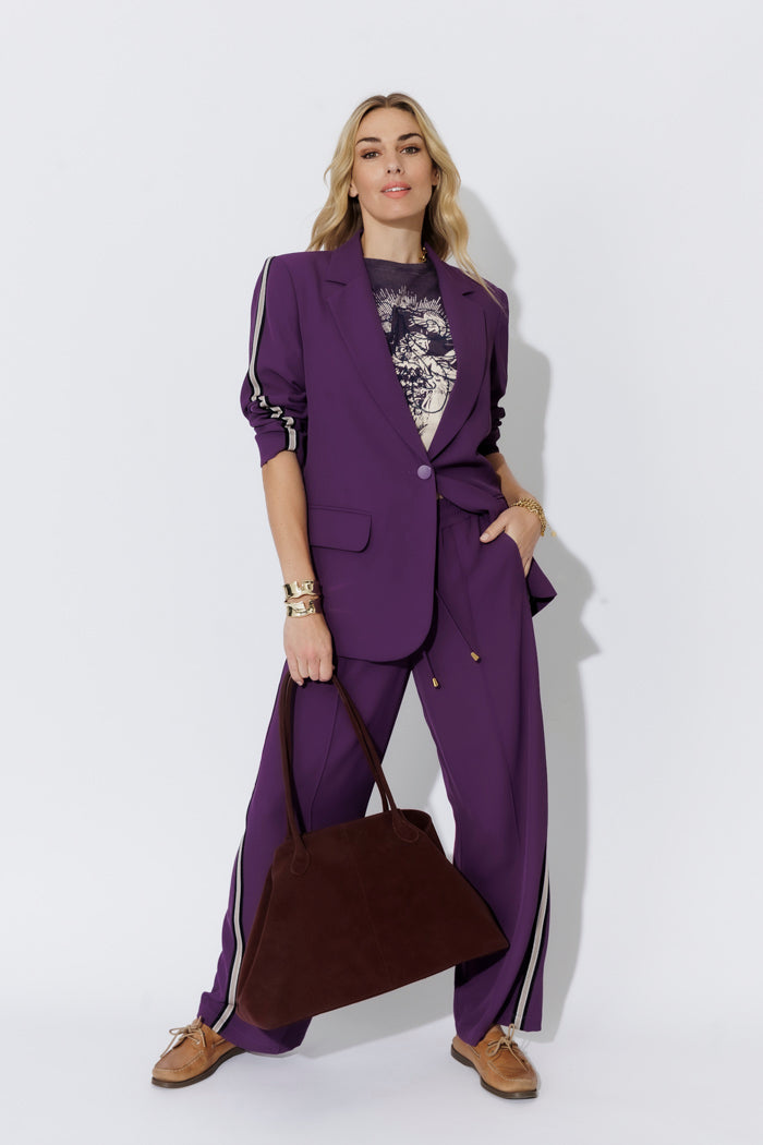 Purple Euro Stripe Boyfriend Blazer