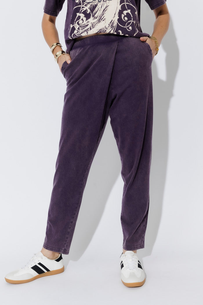 Purple Washed Cotton Wrap Pant