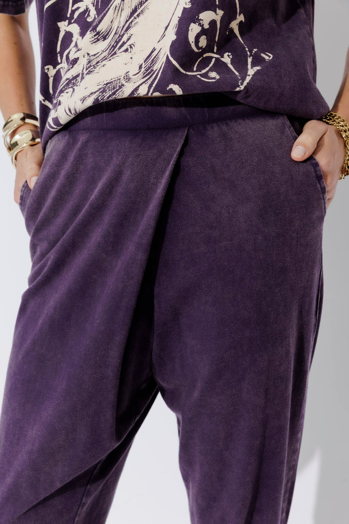 Purple Washed Cotton Wrap Pant