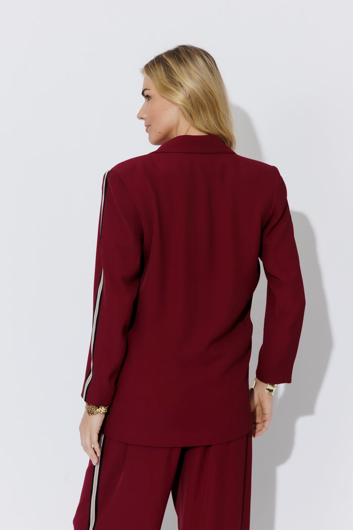 Burgundy Euro Stripe Boyfriend Blazer