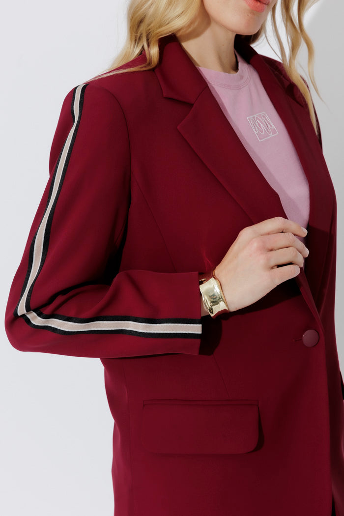 Burgundy Euro Stripe Boyfriend Blazer