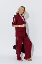 Burgundy Euro Stripe Boyfriend Blazer