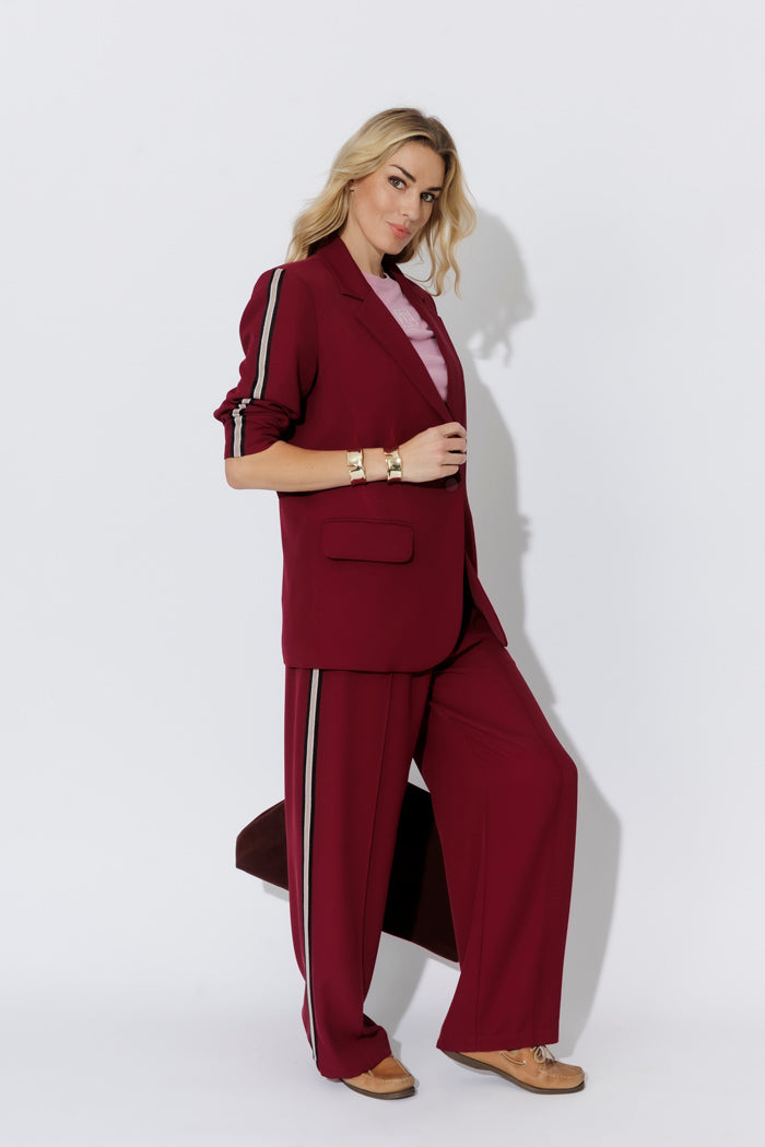 Burgundy Euro Stripe Boyfriend Blazer