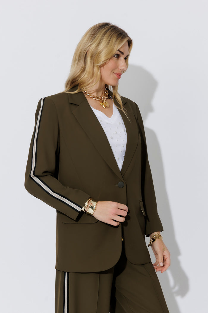 Khaki Euro Stripe Boyfriend Blazer